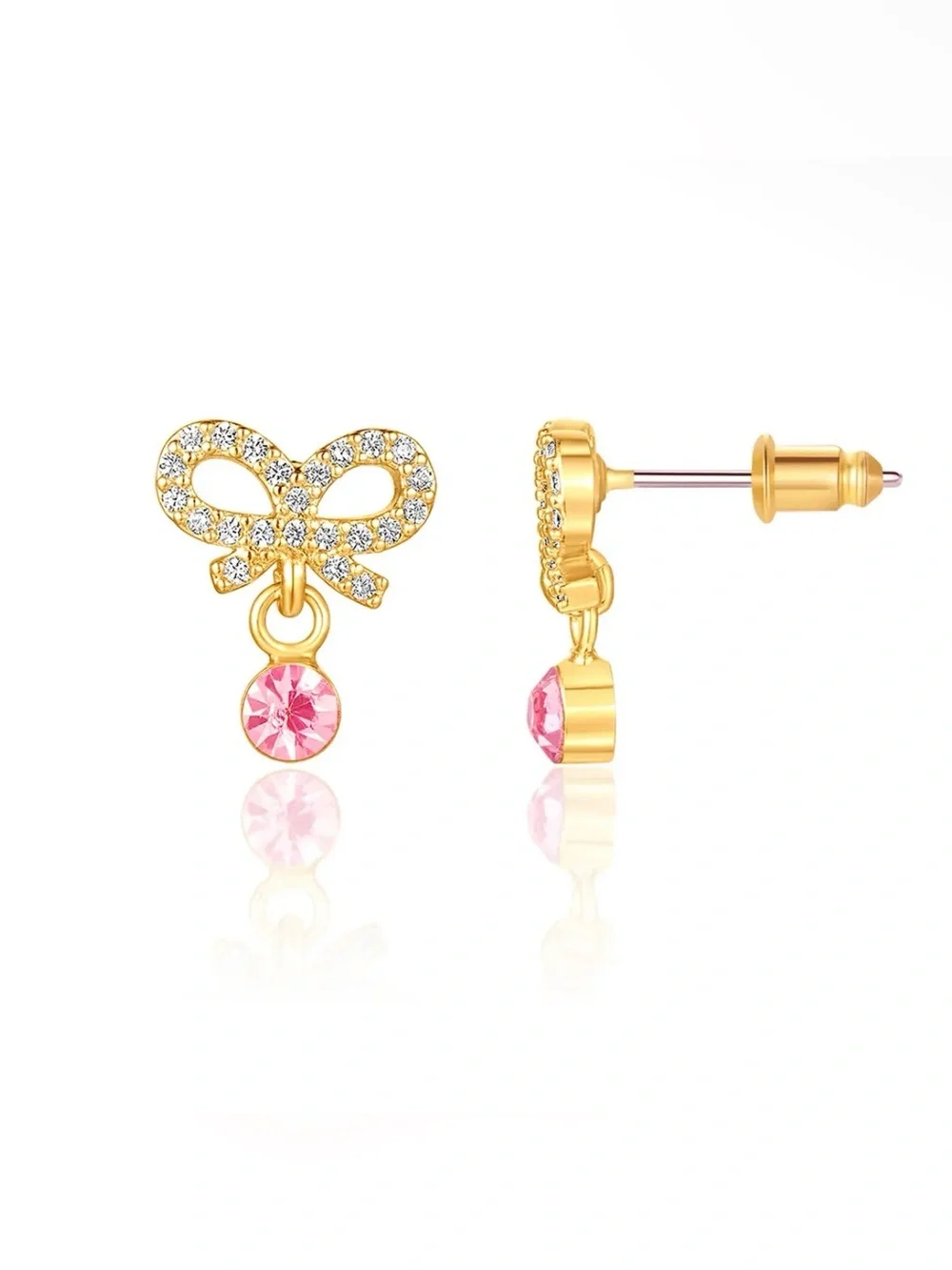 Girl Nation Little Luxe Drop Earrings/ Crystal Bow Hypoallergenic Nickel Free